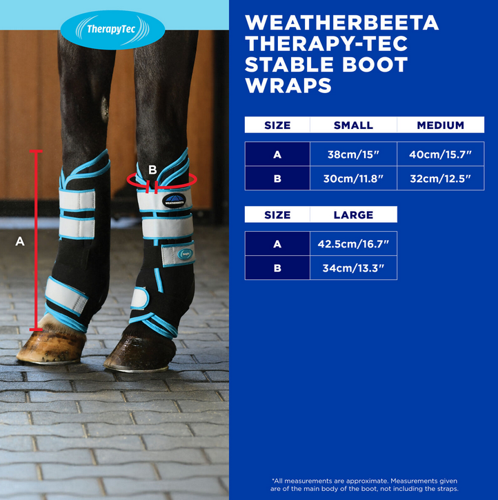 2025 Weatherbeeta Therapy-Tec Stable Boots Wraps  Size Chart